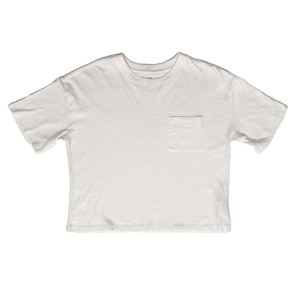 GAP Relaxed Cropped Pocket T-Shirt in White (Size 14)